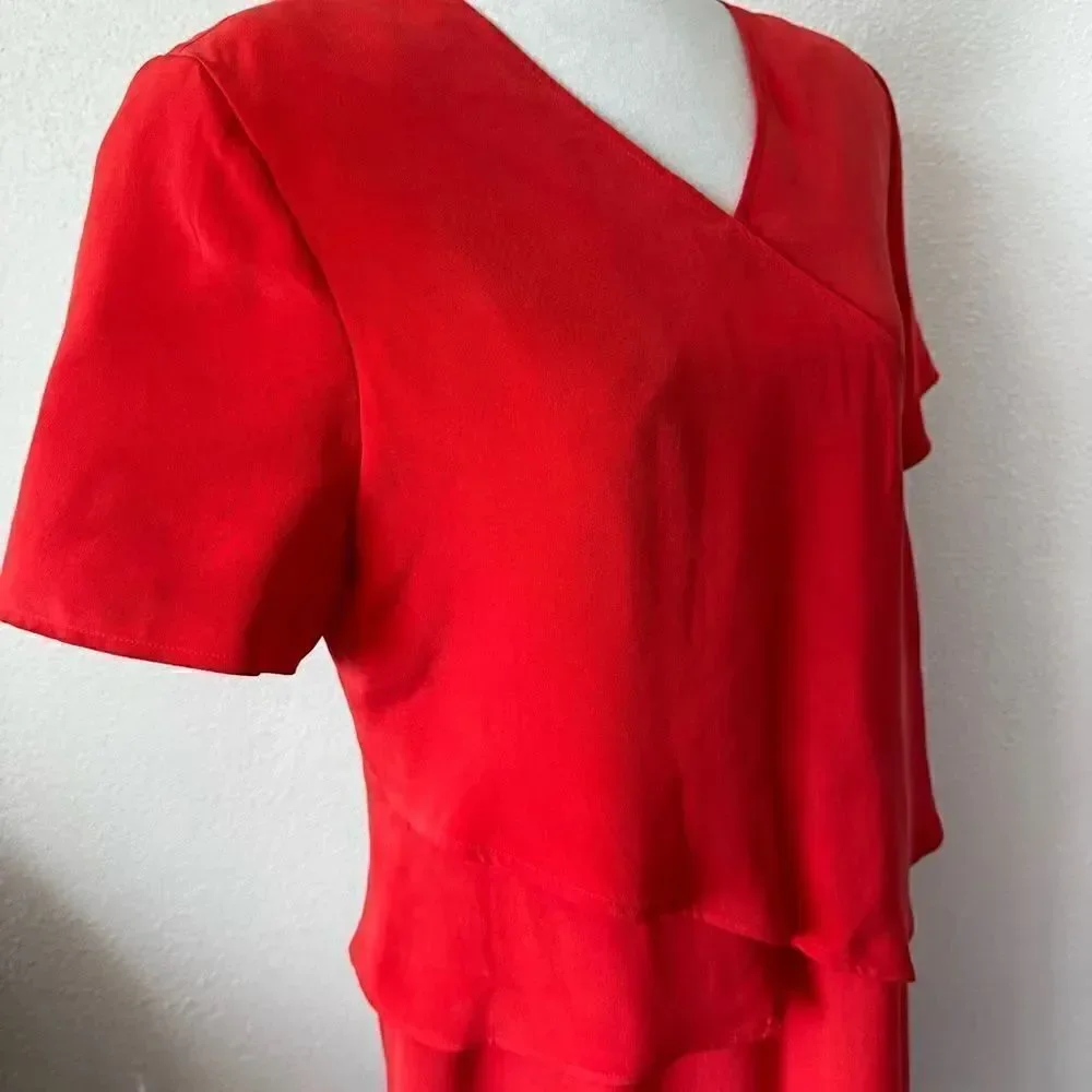 Shomi by Miller Shor Red Dress 100% Silk Short Sleeve Dress SZ 12